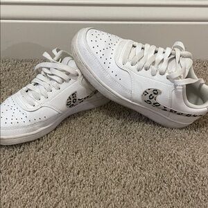 Nike White Athletic Shoes with Leopard Print Swoosh